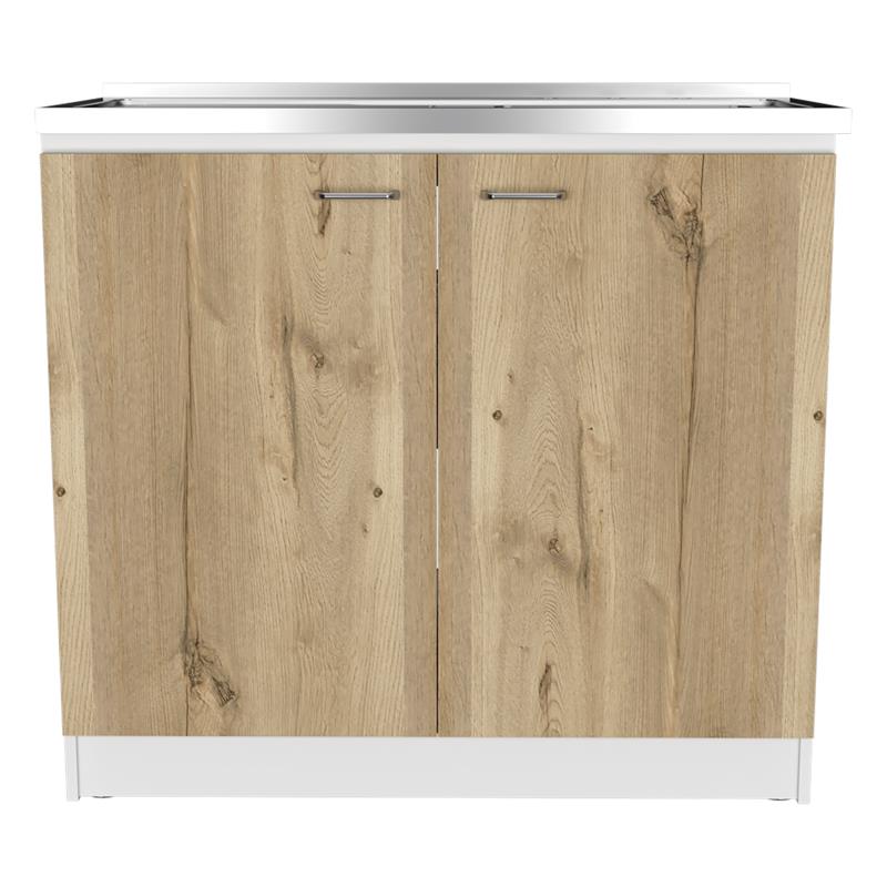 Home Square 2-Piece Set with Wall Cabinet and Utility Sink in White & Light Oak
