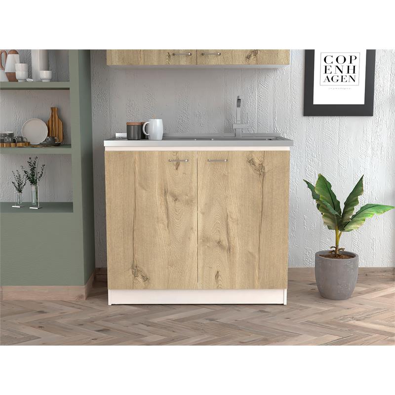 Home Square 2-Piece Set with Wall Cabinet and Utility Sink in White & Light Oak