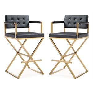 Home Square Director 30&quot Contemporary Steel Bar Stool in Black & Gold - Set of 2
