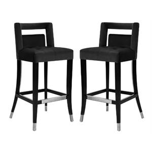 Home Square Hart 30.3&quot Velvet and Birch Bar Stool in Black - Set of 2