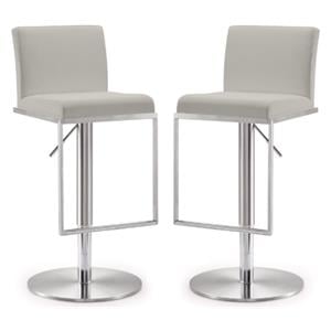 Home Square Amalfi 32.5&quot Fabric & Stainless Steel Barstool in Gray - Set of 2