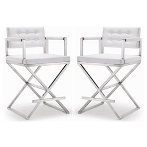Home Square Director 26&quot Steel & Fabric Counter Stool in White - Set of 2