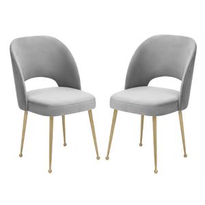 Home Square Swell 19.3&quot Velvet Dining Chair in Light Gray & Gold - Set of 2
