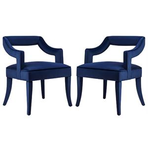 Home Square 19.7&quot Transitional Velvet Dining Chair in Navy - Set of 2