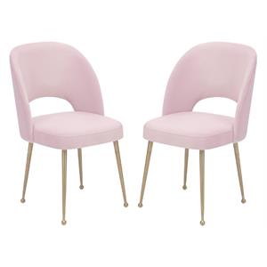 Home Square Swell 19.3&quot Velvet Dining Chair in Blush Pink & Gold - Set of 2
