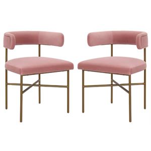 Home Square Kim 19.7&quot Transitional Velvet Dining Chair in Pink - Set of 2