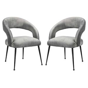 Home Square Rocco 19&quot Modern Velvet Dining Chair in Light Gray - Set of 2
