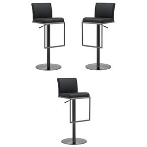 Home Square Amalfi 32.3&quot Steel & Leather Barstool in Black - Set of 3