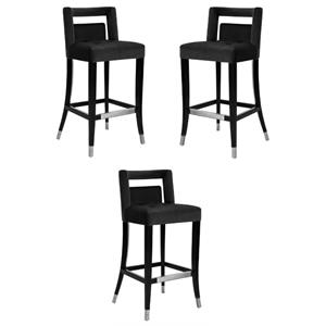 Home Square Hart 30.3&quot Velvet and Birch Bar Stool in Black - Set of 3