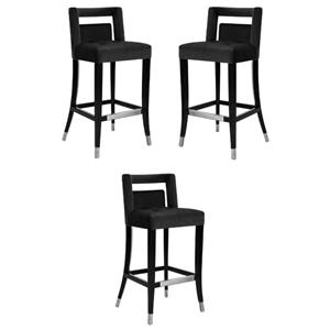 Home Square Hart 26&quot Transitional Velvet Counter Stool in Black - Set of 3