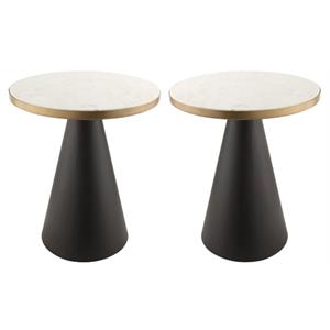 Home Square Richard 18.5&quotH Marble Side Table in White & Black - Set of 2
