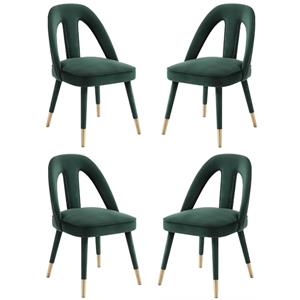 Home Square Petra 19.3&quot Transitional Velvet Side Chair in Green - Set of 4