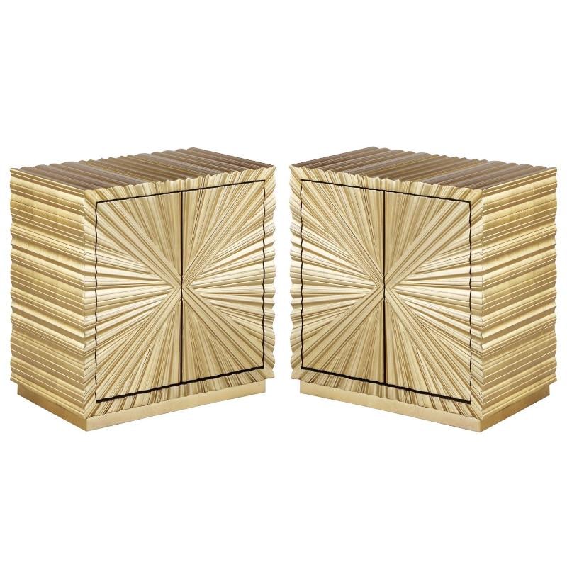 Home Square Golda Contemporary Wood Side Table in Gold Leaf Finish - Set of 2