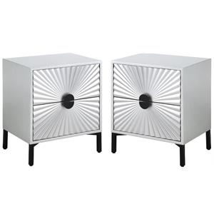 home square glitz side table in antique silver and matte black - set of 2