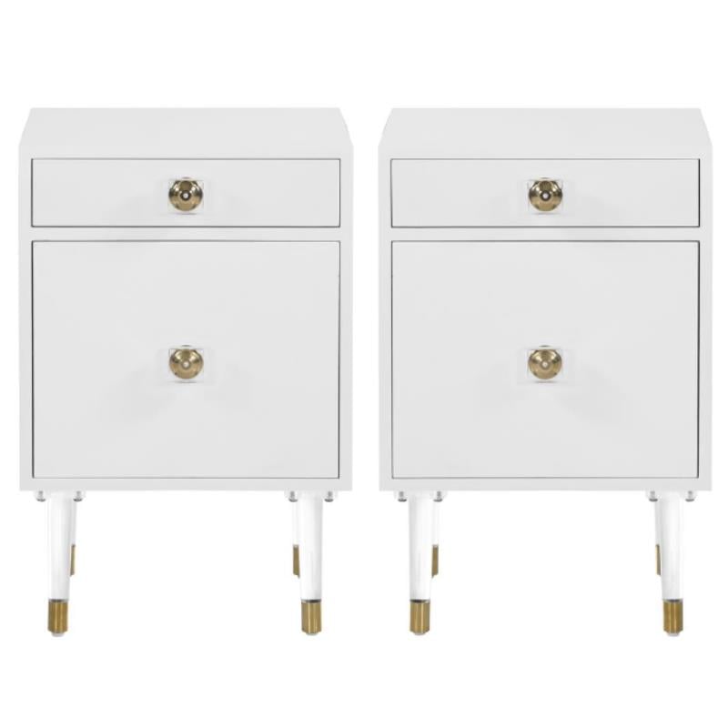 Home Square Lia Accent Table in Matte White & Acrylic - Set of 2