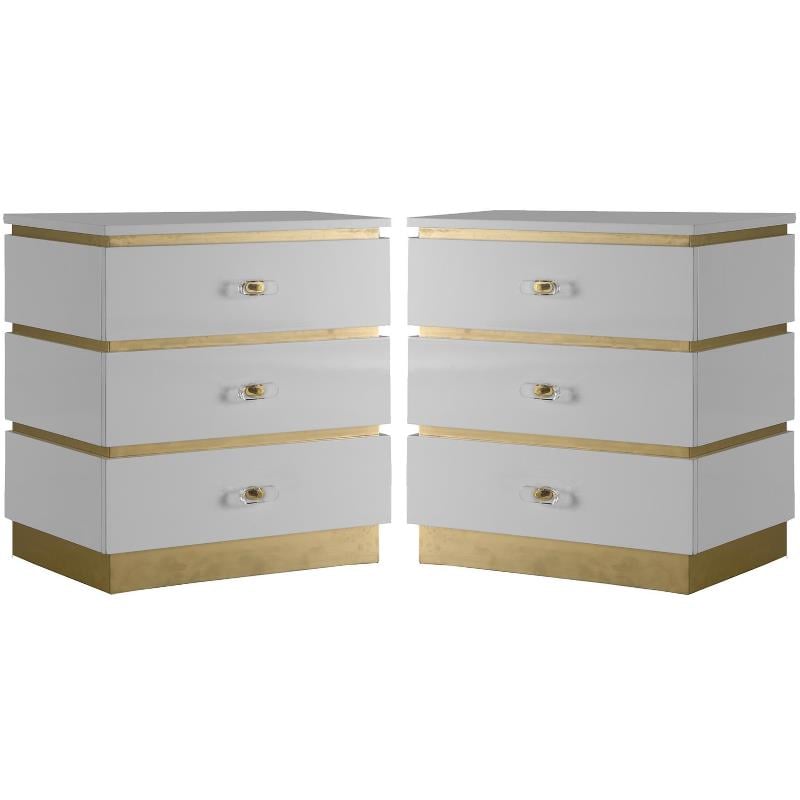 Home Square Esme Accent Table in White Lacquer & Gold - Set of 2