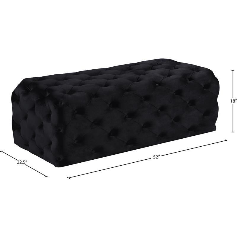 Home Square 2-Piece Set with Velvet Queen Bed and Ottoman in Black