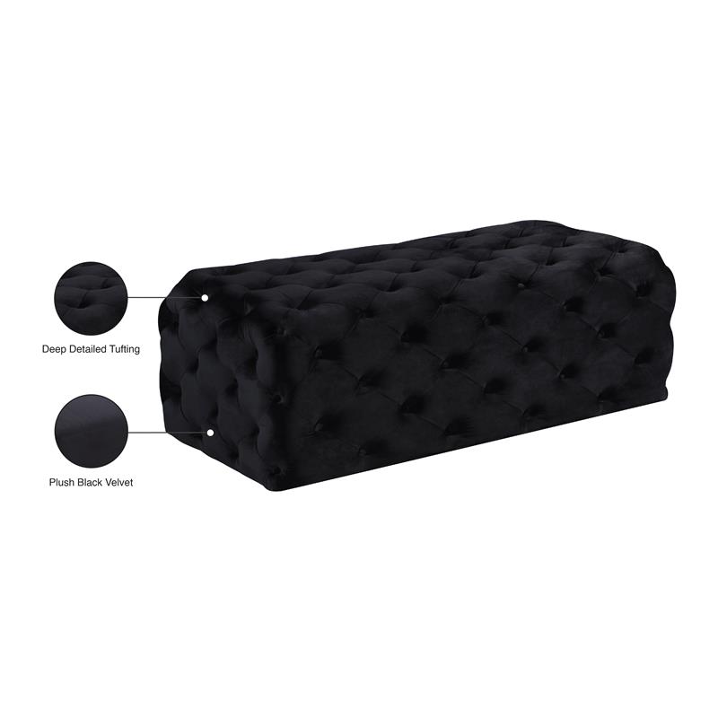 Home Square 2-Piece Set with Velvet Full Bed and Ottoman in Black