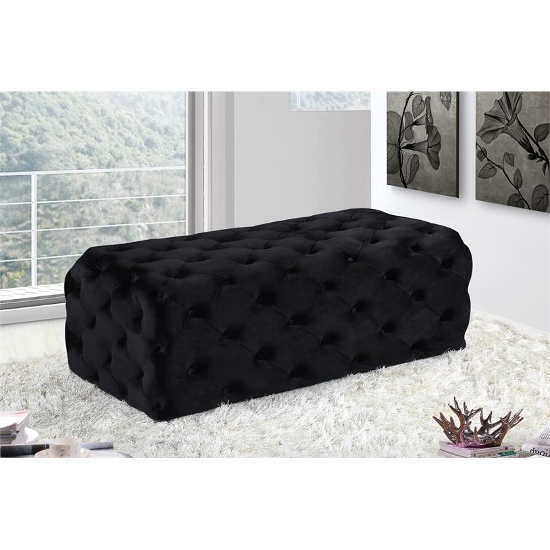 Home Square 2-Piece Set with Velvet Full Bed and Ottoman in Black