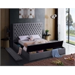 Home Square 2-Piece Set with Velvet King Bed and Ottoman in Gray
