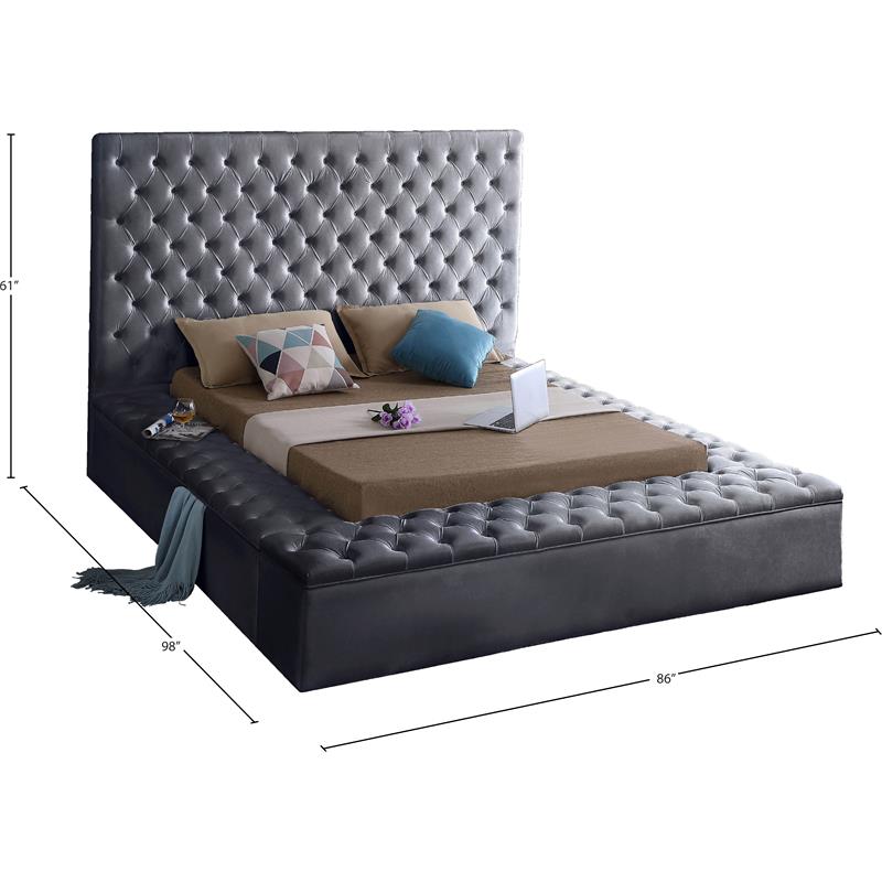 Home Square 2-Piece Set with Velvet Queen Bed and Ottoman in Gray
