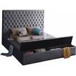 Home Square 2-Piece Set with Velvet Queen Bed and Ottoman in Gray