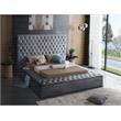 Home Square 2-Piece Set with Velvet Queen Bed and Ottoman in Gray