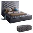 Home Square 2-Piece Set with Velvet Queen Bed and Ottoman in Gray