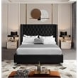 Home Square 2-Piece Set with Velvet Wing Back Queen Bed and Ottoman in Black