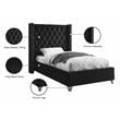 Home Square 2-Piece Set with Velvet Wing Back Twin Bed and Ottoman in Black