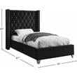 Home Square 2-Piece Set with Velvet Wing Back Twin Bed and Ottoman in Black