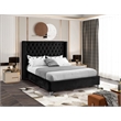 Home Square 2-Piece Set with Velvet Wing Back Full Bed and Ottoman in Black
