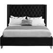 Home Square 2-Piece Set with Velvet Wing Back Full Bed and Ottoman in Black