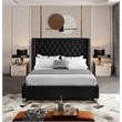 Home Square 2-Piece Set with Velvet Wing Back Full Bed and Ottoman in Black