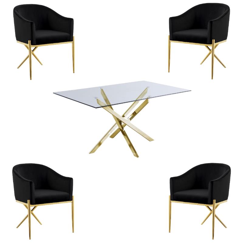 Home Square 5-Piece Set with Glass Dining Table and 4 Nikki Dining Chairs