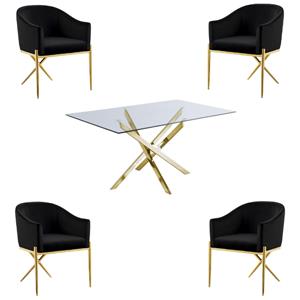 Home Square 5-Piece Set with Glass Dining Table and 4 Nikki Dining Chairs