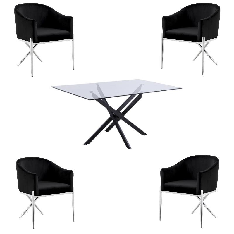 Home Square 5-Piece Set with Dining Table and 4 Xavier Dining Chairs in Black