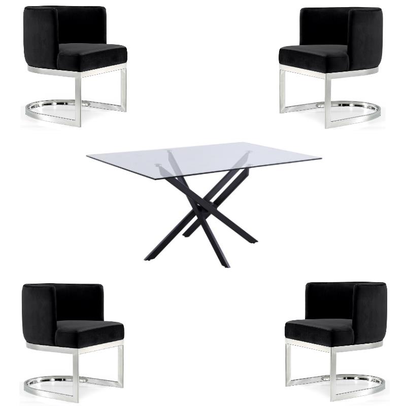 Home Square 5-Piece Set with Dining Table and 4 Velvet Dining Chairs in Black