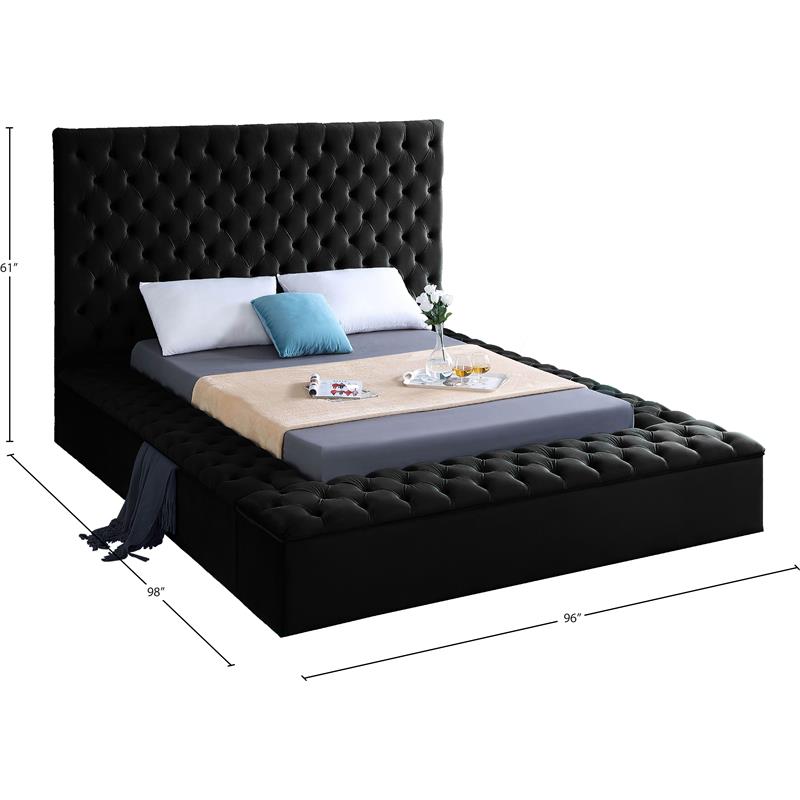 Home Square 3-Piece Set with Velvet King Bed and 2 Nightstands in Rich Black