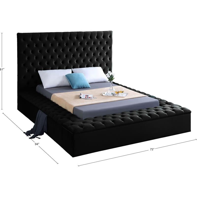 Home Square 3-Piece Set with Velvet Full Bed and 2 Nightstands in Rich Black
