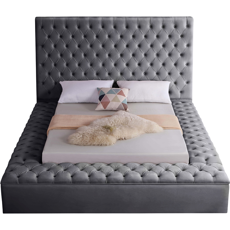 Home Square 3-Piece Set with Velvet King Bed and 2 Metal Nightstands