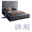 Home Square 3-Piece Set with Velvet Queen Bed and 2 Metal Nightstands