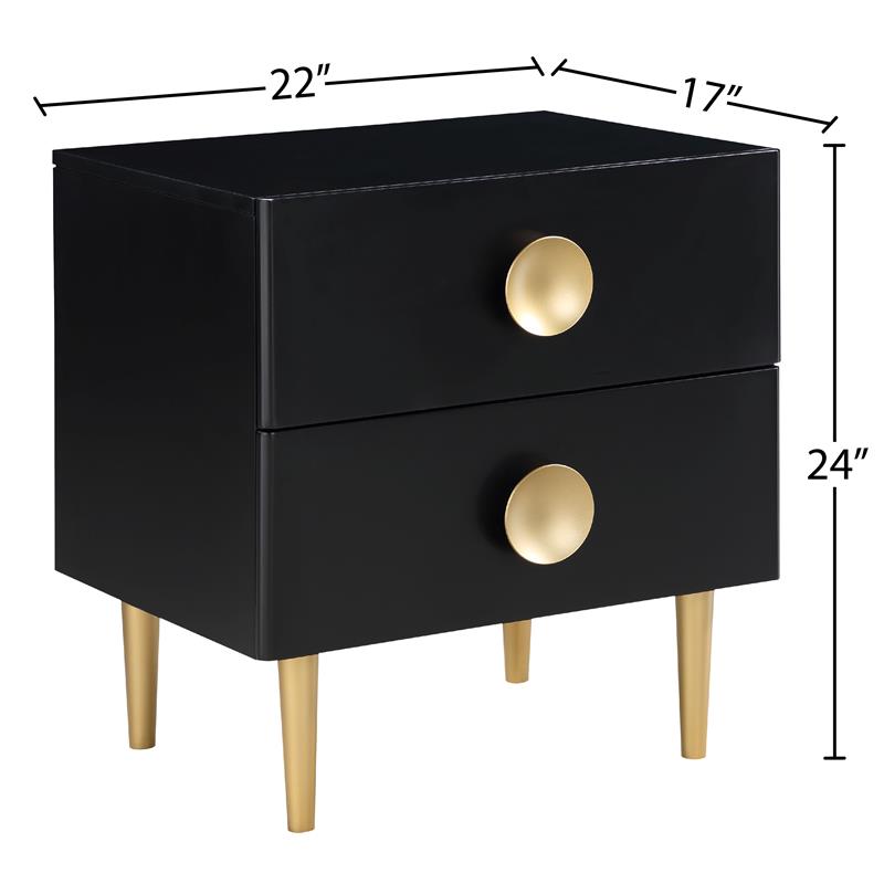 Home Square 3-Piece Set with Wing Back King Bed and 2 Metal Nightstands in Black