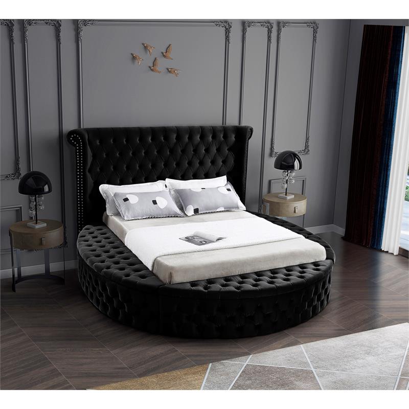 Home Square 3-Piece Set with Luxus Velvet King Bed and 2 Metal Nightstands