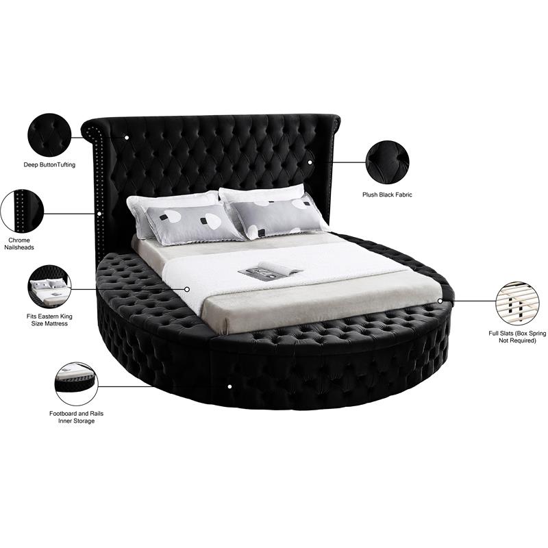 Home Square 3-Piece Set with Luxus Velvet King Bed and 2 Metal Nightstands