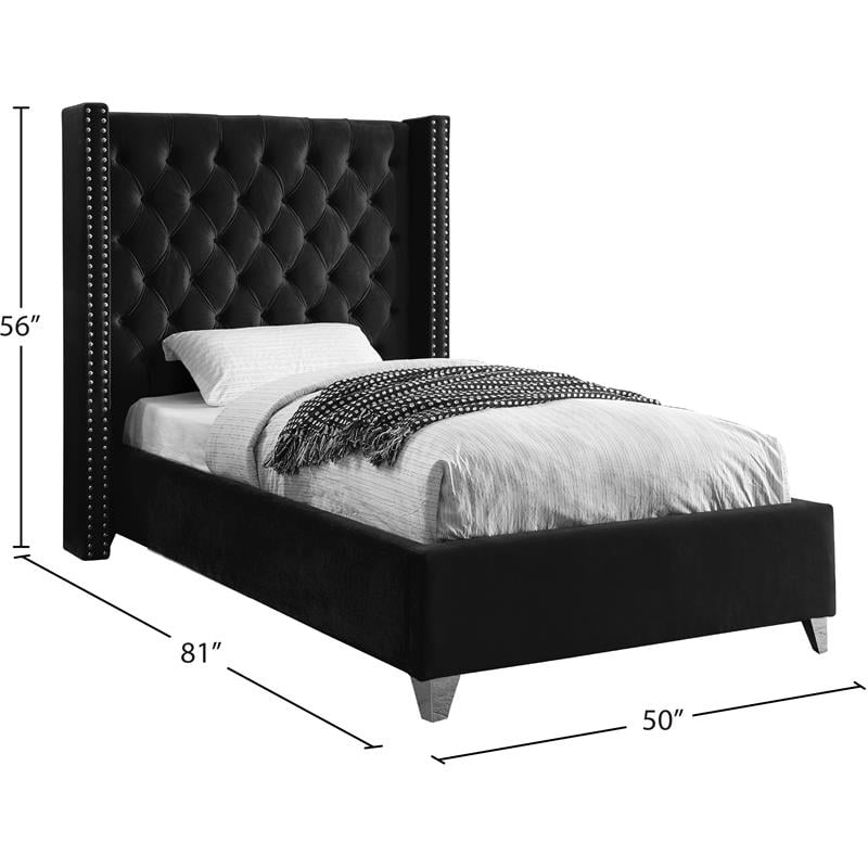 Home Square 3-Piece Set with Wing Back Twin Bed & 2 Metal Nightstands in Black