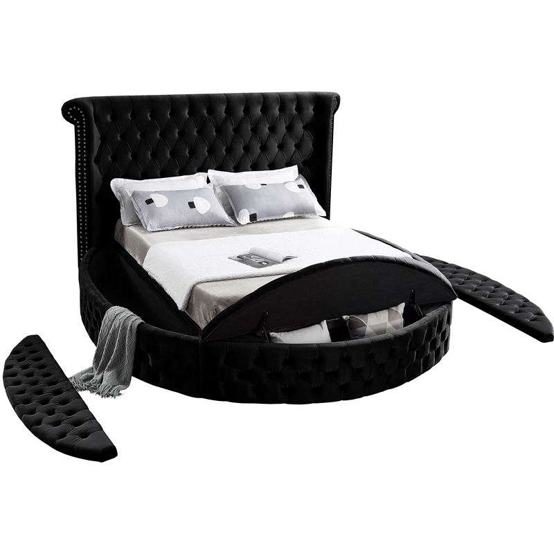 Home Square 3-Piece Set with Luxus Velvet Full Bed and 2 Metal Nightstands