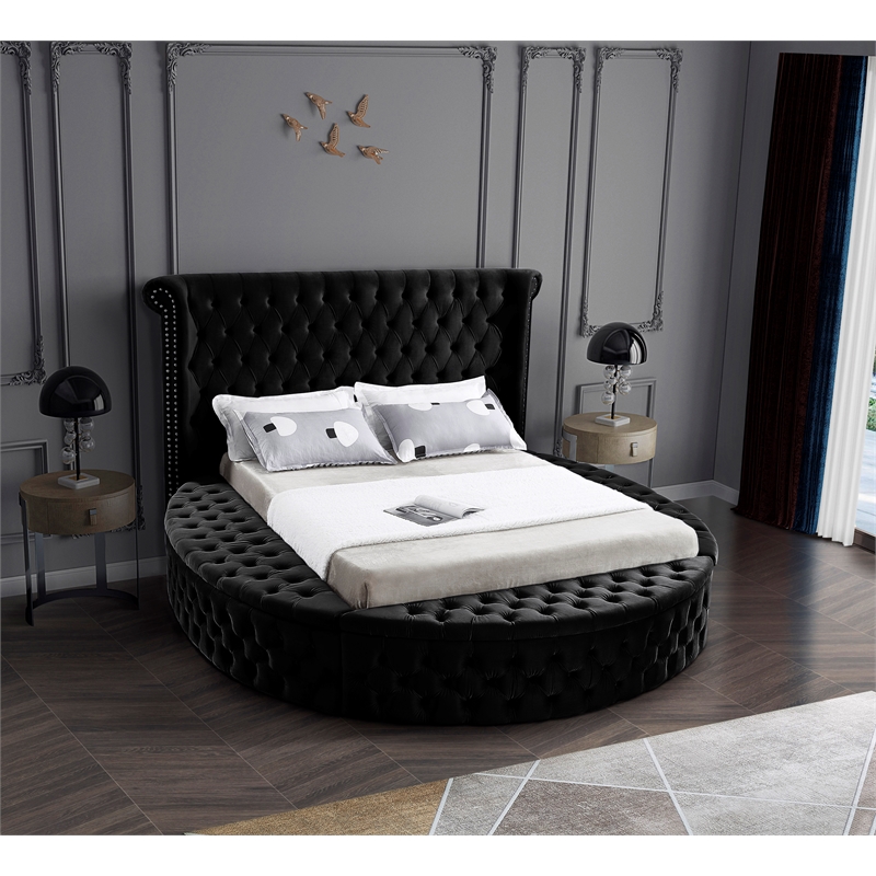 Home Square 3-Piece Set with Luxus Velvet Full Bed and 2 Metal Nightstands