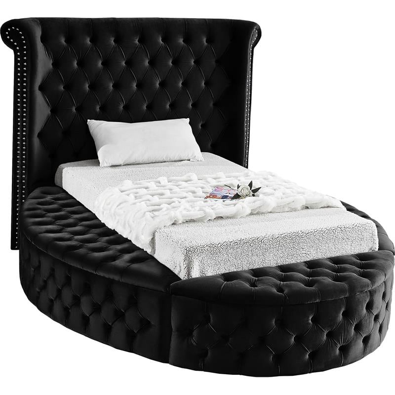 Home Square 2-Piece Set with Luxus Velvet Twin Bed and Metal Nightstand