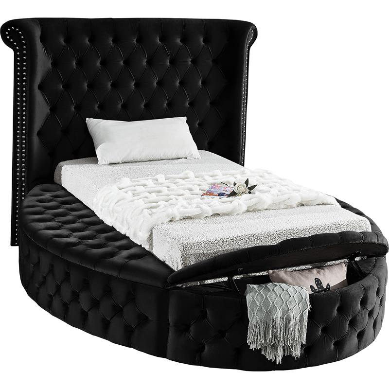 Home Square 2-Piece Set with Luxus Velvet Twin Bed and Metal Nightstand